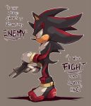  angry black_fur black_nose clothing cocking_gun cylent-nite edgy english_text footwear fur gloves hair hedgehog long_hair m9_beretta male mammal red_eyes red_fur shadow_the_hedgehog shoes short_tail solo sonic_(series) text 
