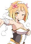  1girl blonde_hair blush breasts cleavage endro! fai_fai large_breasts looking_at_viewer one_eye_closed shougakusei smile solo tongue tongue_out yellow_eyes 
