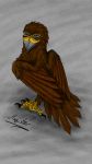  2018 avian beak bird blue_eyes claws eagle feathered_wings feathers feral forest hi_res looking_at_viewer magister male simple_background smile solo tail_feathers tree wings 