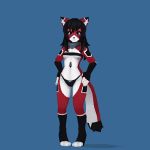  2018 android animated anthro ara black_hair blue_eyes breasts butt cat clothed clothing feline female fluff-kevlar fur hair jord long_hair looking_at_viewer looking_back machine mammal multicolored_tail panties red_fur red_tail robot simple_background skimpy solo teasing thick_tail under_boob underwear white_fur white_tail 