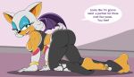  barefoot bat breasts clothing dialogue exercise eyeshadow female gloves looking_at_viewer makeup mammal nasiri_(artist) polish_(disambiguation) rouge_the_bat solo sonic_(series) sweat wings workout yoga 