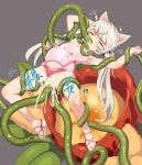  1girl anal animal_ears armpits bare_arms bare_shoulders blush breasts cat_ears clitoris cum cum_in_mouth cum_in_pussy cum_inflation dcen decensored elsword eve_(elsword) fellatio full_body inani long_hair mosaic_censoring oral plant shiny shiny_skin silver_hair simple_background small_breasts tentacle tentacle_sex text_focus third-party_edit toes triple_penetration uncensored vaginal yellow_eyes 