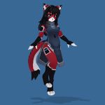  2018 android animated anthro ara black_hair blue_eyes breasts cat clothed clothing feline female fluff-kevlar fur hair jord levitating long_hair looking_at_viewer machine mammal multicolored_tail red_fur red_tail robot simple_background solo thick_tail white_fur white_tail 