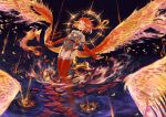  :d azur_lane breasts cannon commentary_request fiery_wings fire garter_straps halo highres medium_breasts multicolored_hair open_mouth orange_hair phoenix_(azur_lane) red_hair red_legwear short_hair_with_long_locks smile solo thighhighs turret two-tone_hair water wings yashiron2011 