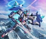  flying gundam gundam_00_diver gundam_build_divers gunpla mecha mobile_suit mountain robot sky sword wa-kun weapon 