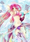  :p angel_wings arm_behind_head armpits ass_visible_through_thighs blush breasts card commentary_request feathered_wings gradient_hair halo jibril_(no_game_no_life) large_breasts long_hair low_wings magic_circle midriff momo_usagi multicolored_hair navel no_game_no_life pink_hair playing_card sideboob single_thighhigh smile solo stomach tattoo thighhighs tongue tongue_out very_long_hair wing_ears wings yellow_eyes 
