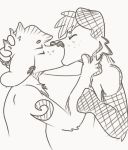  2018 4_eyes adondis anthro black_and_white canine damien(adondis) digital_media_(artwork) doberman dog duo floppy_ears freckles kissing love male male/male mammal monochrome multi_eye passionate_kiss piercing romantic_couple simple_background sketch 