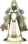  absurdres breastplate dress fire_emblem fire_emblem_echoes:_mou_hitori_no_eiyuuou full_body fur_trim gloves green_eyes green_hair hair_ornament hidari_(left_side) highres long_hair official_art scan solo teeta_(fire_emblem) transparent_background 