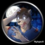  2018 anthro blue_eyes canine digital_media_(artwork) male mammal moon nyhgault rakan scar transformation were werewolf wolf 
