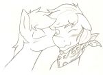  ambiguous_gender bandanna blush denzeltip duo earth_pony equine eyes_closed feral horse kissing mammal monochrome my_little_pony pony smile 