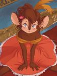  2018 an_american_tail ancesra anthro blue_eyes blush breasts brown_fur brown_hair clothed clothing female flower fur hair looking_at_viewer mammal mouse plant rodent solo tanya_mousekewitz 