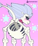  2018 animated_skeleton blush bone female friendship_is_magic hair hi_res looking_at_viewer my_little_pony pink_background rear_view simple_background skeleton skellinore_(mlp) solo undead whisperfoot 