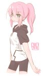  1girl akari_(raigou) alternate_eye_color alternate_hair_color bike_shorts female original pink_hair raigou simple_background solo white_background 