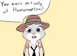  anthro buckteeth clothed clothing dialogue disney english_text eyelashes female fur gokhan16 grey_fur hat judy_hopps lagomorph long_ears looking_at_viewer mammal necktie open_mouth pink_nose purple_eyes question rabbit shirt simple_background solo speech_bubble talking_to_viewer teeth text toony white_fur zootopia 