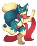 2017 ambiguous_gender anthro big_tail canine cute fur hi_res kemono looking_at_viewer mammal nude pata scarf simple_background thick_thighs tongue tongue_out white_background wide_hips wolf 