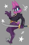  2018 :3 bat blue_eyes breasts butt eyelashes female holding_object holding_weapon katana mammal melee_weapon solo sophie_slam sword vimhomeless weapon 