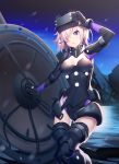  arm_up bangs black_armor black_gloves black_legwear black_leotard black_sky blue_sky breasts breasts_apart commentary_request eyebrows_visible_through_hair eyes_visible_through_hair fate/grand_order fate_(series) gloves gorget gradient_sky hair_over_one_eye head_tilt highres holding_shield large_breasts leotard looking_at_viewer mash_kyrielight motion_blur mountain night night_sky ortenaus outdoors parted_lips pink_hair purple_eyes ririko_(zhuoyandesailaer) shield short_hair sky smile snowing solo standing thighhighs vr_visor water 
