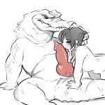  2017 bestiality blush breasts crocodilian duo erection fellatio female female_on_feral feral glacierclear hair human human_on_feral interspecies knot licking male male/female mammal nude oral penis reptile scalie sex simple_background sketch tongue tongue_out 