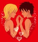  1boy 1girl black_eyes black_hair blush couple duo female hat lunami male monkey_d_luffy nami_(one_piece) one_piece orange_hair pirate short_hair smile straw_hat_pirates tattoo 