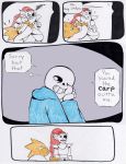  aftertale alphys animated_skeleton anthro armor bone clothed clothing comic dialogue english_text eye_patch eyewear female fish glasses grin hair hi_res lizard loverofpiggies male marine one_eye_closed red_hair reptile sans_(undertale) scalie skeleton smile star teeth text undead undertale undyne video_games wink 