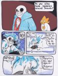 aftertale alphys animated_skeleton anthro bone clothed clothing comic dialogue english_text eyewear fire glasses grin hi_res lizard loverofpiggies male reptile sans_(undertale) scalie scarf skeleton smile sofa tears teeth text undead undertale video_games 