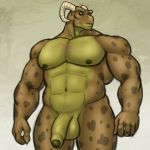  anthro balls colored_sketch flaccid horn humanoid_penis kostos_art male muscular muscular_male nude penis reptile scalie solo standing uncut vein 
