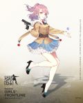  artist_request blue_skirt coat girls_frontline gun hair_ornament handgun high_heels highres mp443 mp443_(girls_frontline) official_art pouch purple_hair skirt smile star weapon white_background 