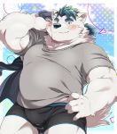  2018 anthro belly blush bulge canine clothing fur hinami humanoid_hands male mammal overweight overweight_male solo underwear white_fur wolf 