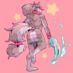  absurd_res anthro butt canine claws clothing floatiesoda hair hi_res long_hair male mammal managarmr muscular muscular_male ponytail scrunchie solo speedo swimsuit tokyo_afterschool_summoners undressing visor_cap wolf 