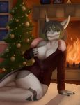  anthro bottomless breasts christmas christmas_tree clothed clothing female fish holidays looking_at_viewer marine shark smallcoffemaniac solo tree wide_hips 