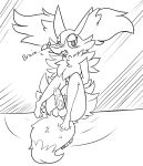  anthro balls blue-rum blush braixen canine fangs fluffy fluffy_tail inner_ear_fluff male mammal nintendo paws penis pok&eacute;mon pok&eacute;mon_(species) precum solo text vein video_games 