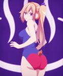  10s 1girl animal_ears ass blonde_hair breasts curvy embarrassed fake_animal_ears female hair_ribbon highres huge_ass kawakami_mai leotard looking_at_viewer looking_back musaigen_no_phantom_world ponytail ribbon screencap shiny side_ponytail solo 