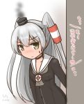  amatsukaze_(kantai_collection) artist_name bangs black_choker black_dress black_hairband blush brown_eyes buttons choker commentary_request curse_(023) dated dress eyebrows_visible_through_hair grey_neckwear hair_tubes hairband hat heart highres kantai_collection lifebuoy long_hair long_sleeves looking_to_the_side mini_hat nose_blush sailor_collar sailor_dress short_dress silver_hair smokestack solo sweatdrop translation_request two_side_up white_sailor_collar windsock 