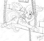  2014 anus ball_gag bdsm blush bondage bound captured cutie_mark equine feathered_wings feathers female feral friendship_is_magic gag gagged horn looking_back mammal monochrome my_little_pony poprocks princess_celestia_(mlp) pussy solo winged_unicorn wings 