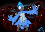  2018 anthro areola avian beak bird blush breasts digital_media_(artwork) embarrassed feathers female female_focus fionthebunny group hair humiliation julia_autio navel nipples nude public_humiliation pussy slightly_chubby solo_focus voyeur wings 