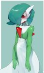  blush dress gardevoir gen_3_pokemon green_hair hair_over_one_eye heart highres no_humans open_mouth pokemon pokemon_(creature) pregnant raichiyo red_eyes short_hair simple_background solo 