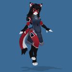  2018 android animated anthro ara black_hair blue_eyes breasts cat clothed clothing feline female fluff-kevlar fur hair jord levitating long_hair looking_at_viewer machine mammal multicolored_tail red_fur red_tail robot simple_background solo thick_tail white_fur white_tail 