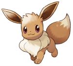  animal_ears eevee fox_tail full_body gen_1_pokemon highres no_humans official_art paws pokemon pokemon_(creature) pokemon_(game) pokemon_lgpe purple_eyes simple_background smile solo standing tail white_background 
