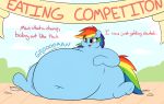  belly big_belly big_butt butt earth_pony english_text equine female feral friendship_is_magic graphene hair hooves horse long_hair mammal multicolored_hair my_little_pony open_mouth oral_vore overweight pony purple_eyes rainbow_dash_(mlp) rainbow_hair simple_background smile solo teeth text thick_thighs tongue vore wide_hips 