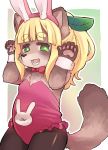  1girl blonde_hair bunnysuit dangan fake_bunny_ears furry green_eyes open_mouth raccoon solo 