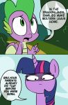  2018 comic dialogue dragon duo emositecc english_text equine female feral friendship_is_magic hair horn mammal multicolored_hair my_little_pony outside scalie spike_(mlp) text twilight_sparkle_(mlp) unicorn wings 