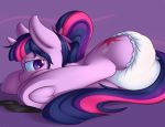  2016 abstract_background butt cutie_mark diaper dock equine female feral friendship_is_magic fur hair hooves horn kit-bash lying mammal my_little_pony purple_eyes purple_fur solo twilight_sparkle_(mlp) underhoof unicorn 