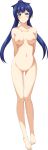  absurdres arms_behind_back assam_(majo_no_cafe) atsuage_(kakinop) barefoot blue_eyes blue_hair blush breasts breasts_apart collarbone full_body high_ponytail highres long_hair looking_at_viewer medium_breasts navel nipples no_pussy non-web_source nude official_art smile solo transparent_background yuusha_to_maou_to_majo_no_cafe 