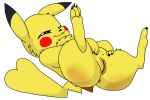  anus bedroom_eyes butt cleft_tail female feral fur half-closed_eyes nintendo pikachu pok&eacute;mon pok&eacute;mon_(species) presenting presenting_pussy pussy seductive smile solo syntex video_games yellow_fur 