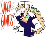 alternate_universe ancientbot asriel_dreemurr beard boss_monster caprine english_text facial_hair fur hair horn long_ears long_hair mammal rainbow_colors reaction_image scarf simple_background solo storyshift text undertale video_games white_background white_fur yelling 
