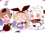  &gt;_&lt; =_= ahoge animal_ears blonde_hair brown_hair bunny_ears chibi closed_eyes collar comic commentary_request dress enemy_aircraft_(kantai_collection) fake_animal_ears hairband headgear horns kantai_collection long_hair long_sleeves mittens northern_ocean_hime open_mouth orange_eyes pleated_skirt rensouhou-chan sailor_dress sako_(bosscoffee) school_uniform serafuku shimakaze_(kantai_collection) shinkaisei-kan short_sleeves sitting skirt sleeveless smile striped striped_legwear thighhighs translation_request uno_(game) white_hair x3 yukikaze_(kantai_collection) 