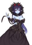  absurdres arm_under_breasts artist_name black_sclera blue_skin breast_hold breasts caleana commission cosplay demon_(monster_girl_encyclopedia) demon_girl demon_horns detached_sleeves dress fate/apocrypha fate/grand_order fate_(series) fur_collar hair_between_eyes highres horns large_breasts long_hair looking_at_viewer monster_girl_encyclopedia pointy_ears purple_hair red_eyes semiramis_(fate) semiramis_(fate)_(cosplay) simple_background slit_pupils smile solo very_long_hair white_background 