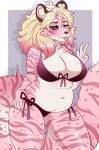  anthro big_breasts bikini blush breasts clothing feline female mammal marziepie one_eye_closed slightly_chubby solo spottedtigress stripes swimsuit thick_thighs tiger tongue 