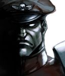  closed_mouth frown hankuri hat looking_at_viewer male_focus military military_hat military_uniform no_pupils portrait simple_background solo street_fighter street_fighter_ii_(series) uniform vega white_background 