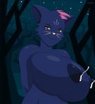  animated anthro big_breasts breast_jiggle breasts cat clothed clothing conditional_dnp dyed_fur edit erection evov1 feline female forest lactating mae_(nitw) mammal night night_in_the_woods nipples nude outside red_eyes red_irises solo topless tree whiskers yellow_sclera 